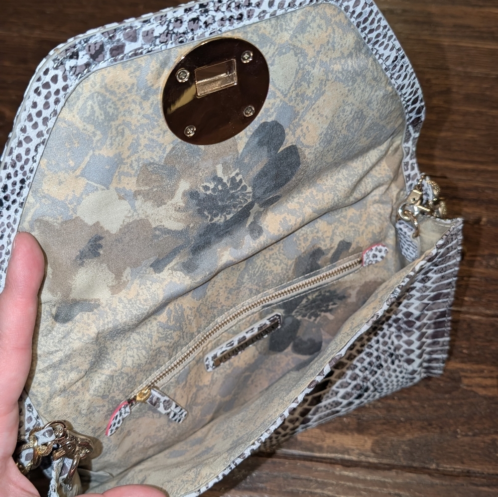 Elliott Lucca Gray Snakeskin Envelope Clutch With Gold Chain Shoulder Bag - Picture 5 of 8